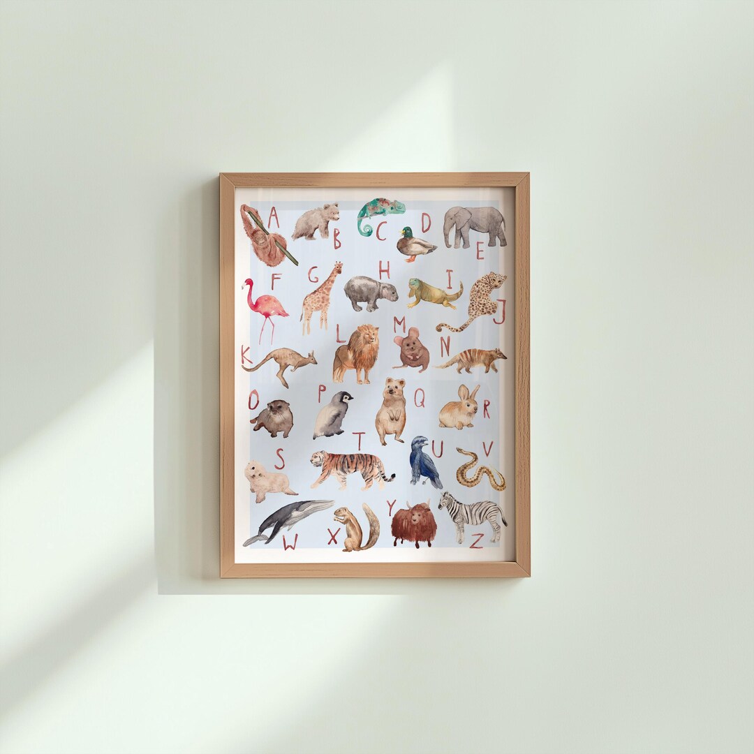 Watercolor Animal Alphabet Poster for Kids | ABC Wall Art | Educational ...