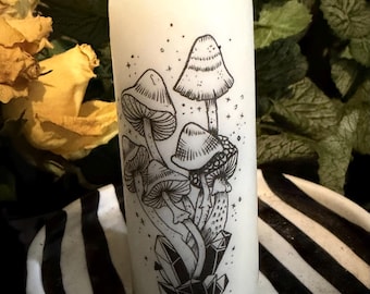 Vela de cristal con forma de hongo, vela estampada, vela de decoración gótica, decoración de brujería, vela cottagecore, regalo espiritual, cristal con forma de hongo