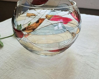 ESTILO ECLÉCTICO • Bol de vidrio soplado a mano PartyLite Mosaic de los años 90, Wabi Sabi