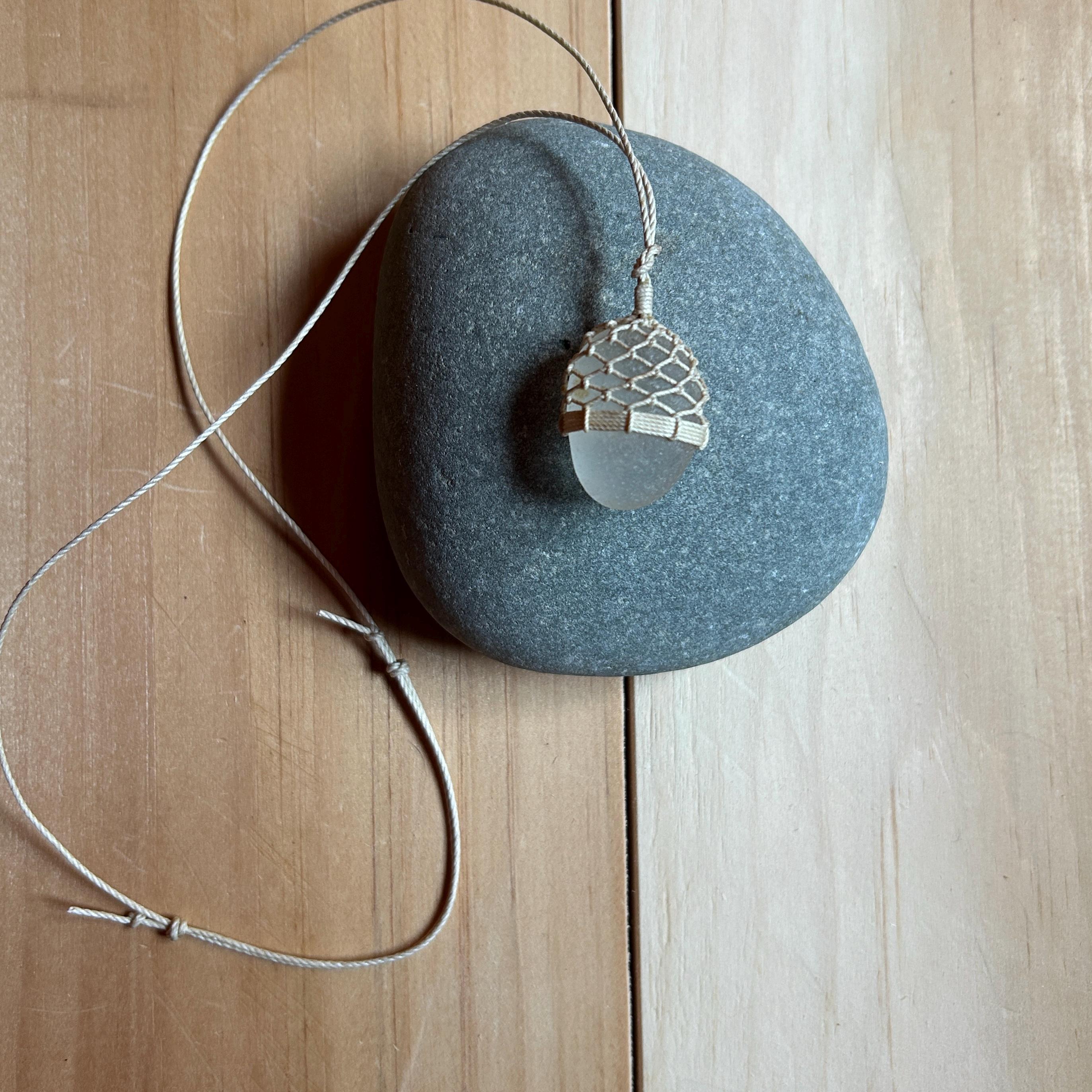 White Netted Beach Stone Sea Glass Necklace