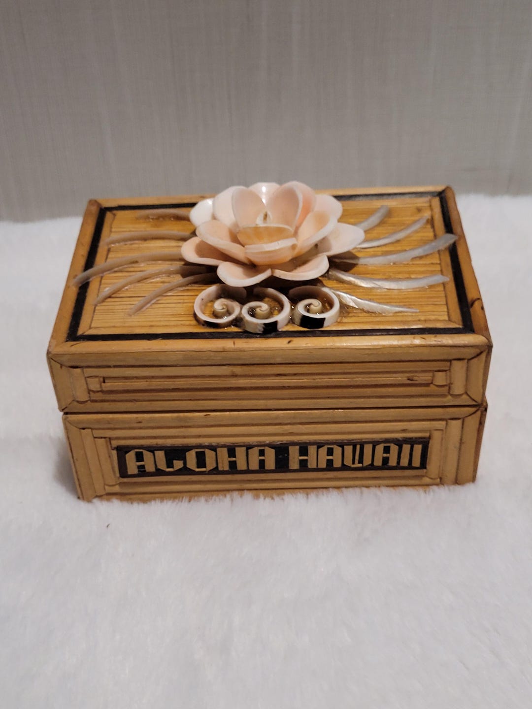 Vintage Bamboo Hawaiian Aloha Floral Shell Jewelry Box - Etsy