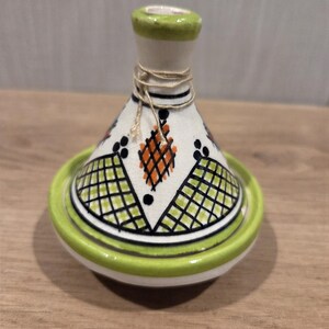 Vintage Small Moroccan Terracotta Tagine Pot Hand Painted Glazed Morocco