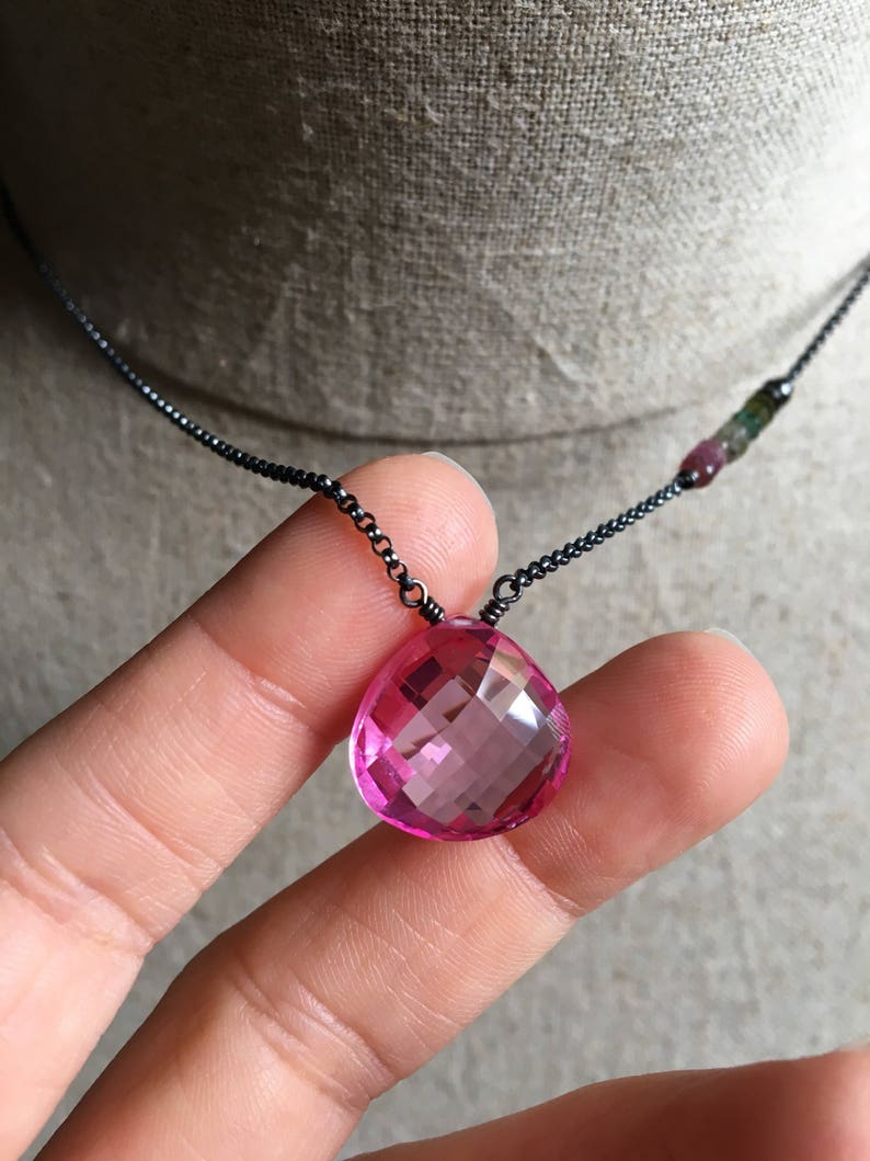 Hot Pink Quartz Necklace Rainbow Tourmaline Gemstone Pendant Etsy