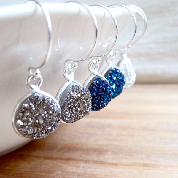 Druzy Earrings, Sterling Silver Druzy Earrings, Druzy Jewelry, Sparkly Jewelry, Metallic Jewelry, Holiday Jewelry