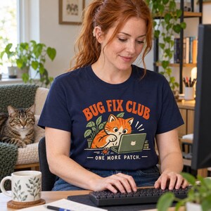 Cat Programmer Shirt, Bug Fix Club Coding Graphic T-Shirt