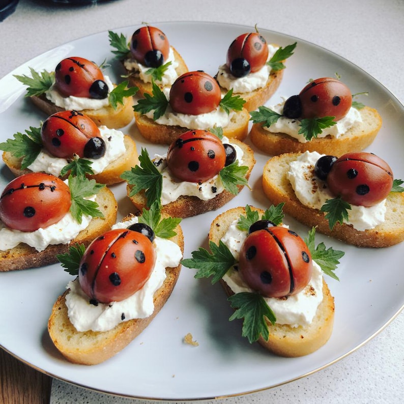 Ladybug Caprese Crostini Recipe | Easy Vegetarian Party Appetizer ...