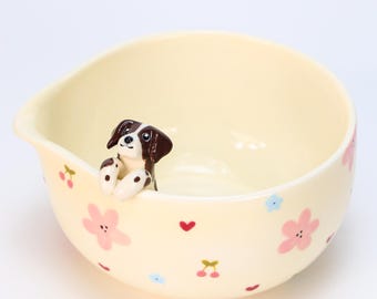 Custom Cute Pet Matcha Bowl Personalized Kawaii Cherry Floral Dog Cat Portrait Starry Night Green Meadow Bowl Memorial Gift for Pet Lovers