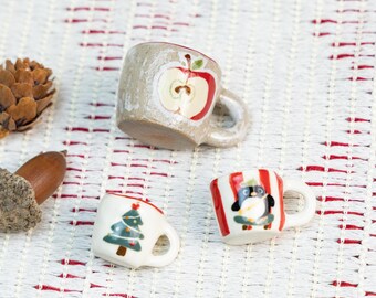 Miniature Ceramic Mug Necklace Tiny Mug Collection Apple Mug Earrings - Miniature Food Jewelry Tiny mug pendant