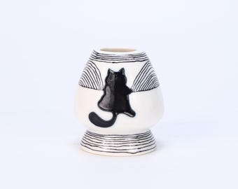 Black Cat Ceramic Matcha Whisk Holder Silhouette Chasen Tate Stand Minimalist Line Art Tea Ceremony Accessory Gift for Cat Lover