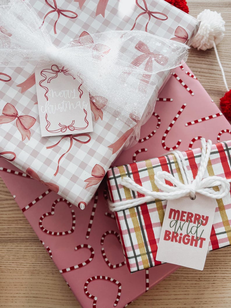 Pink Christmas Gift Tags | Printable Holiday Tags | Cute Modern ...