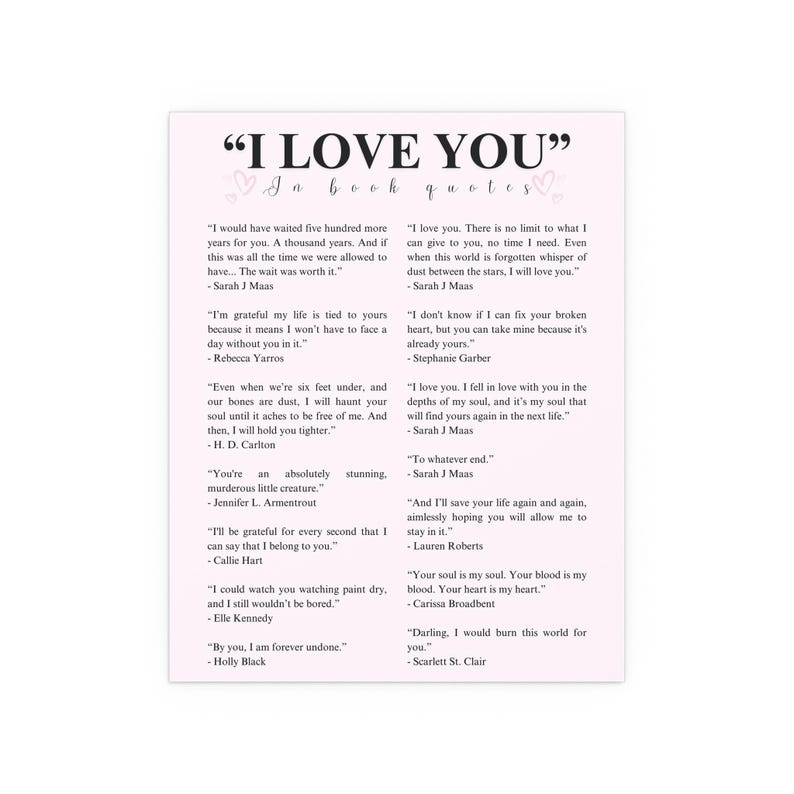Ich liebe dich Buchliebhaber Geschenk für sie Poster Wandkunst ACOTAR Zitat Print Wohnkultur SJM Merch Vierter Flügel Grausamer Prinz Onyx Storm Fantasie Bild 2