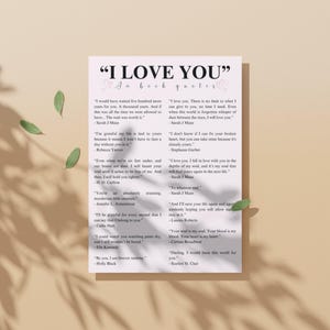 K&ouml;nnte beinhalten: Ein bedruckbares Blatt Papier mit einem rosa Herzen und dem Text "I LOVE YOU" in schwarzen Fettdruckbuchstaben. Das Blatt enth&auml;lt eine Sammlung von Zitaten &uuml;ber die Liebe von verschiedenen Autoren und B&uuml;chern.