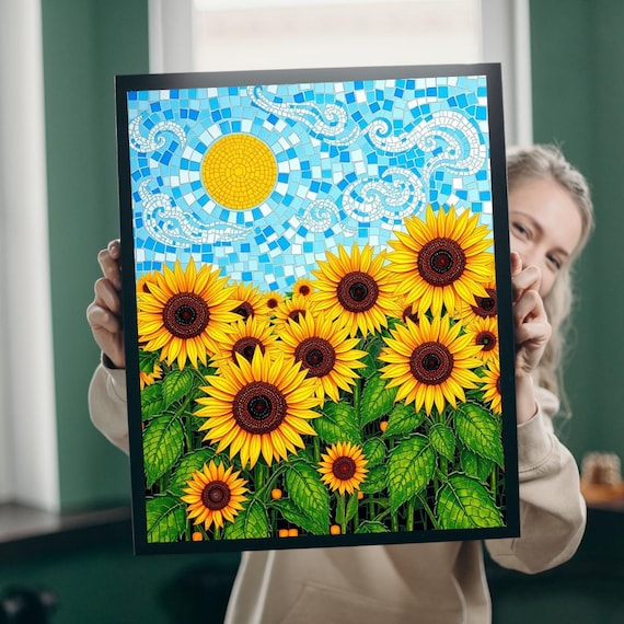 モザイクひまわりジグソーパズル：大人のための穏やかな花のゲーム