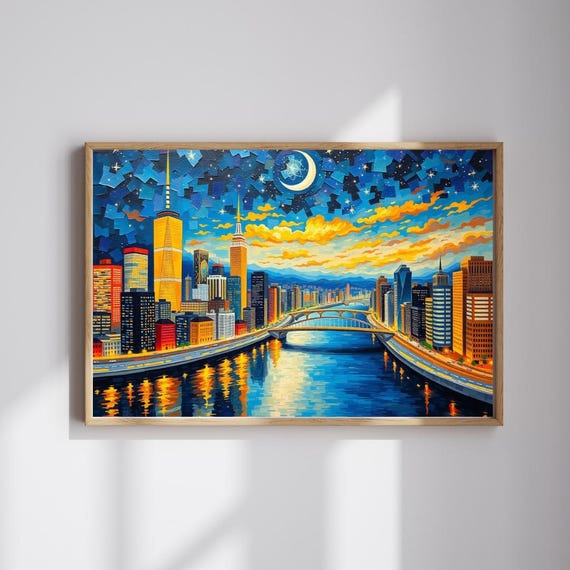都市の夜景ジグソーパズル：ライトアップされた高層ビルの眺め - Etsy 日本