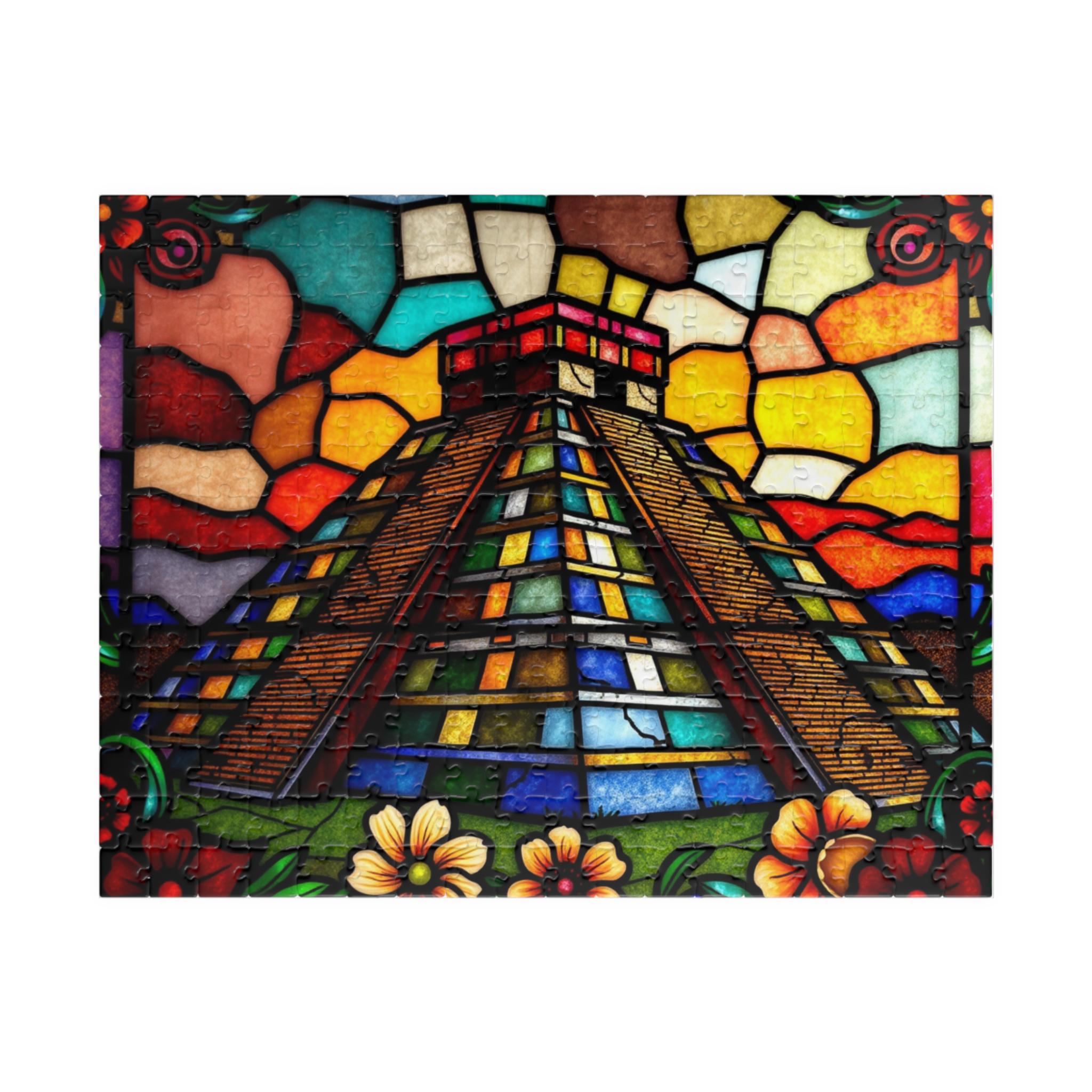 チチェン・イッツァのピラミッドのステンドグラスのジグソーパズル