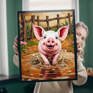 Pig Mosaic Puzzle: Rustic Farm Animal Splashing in Mud