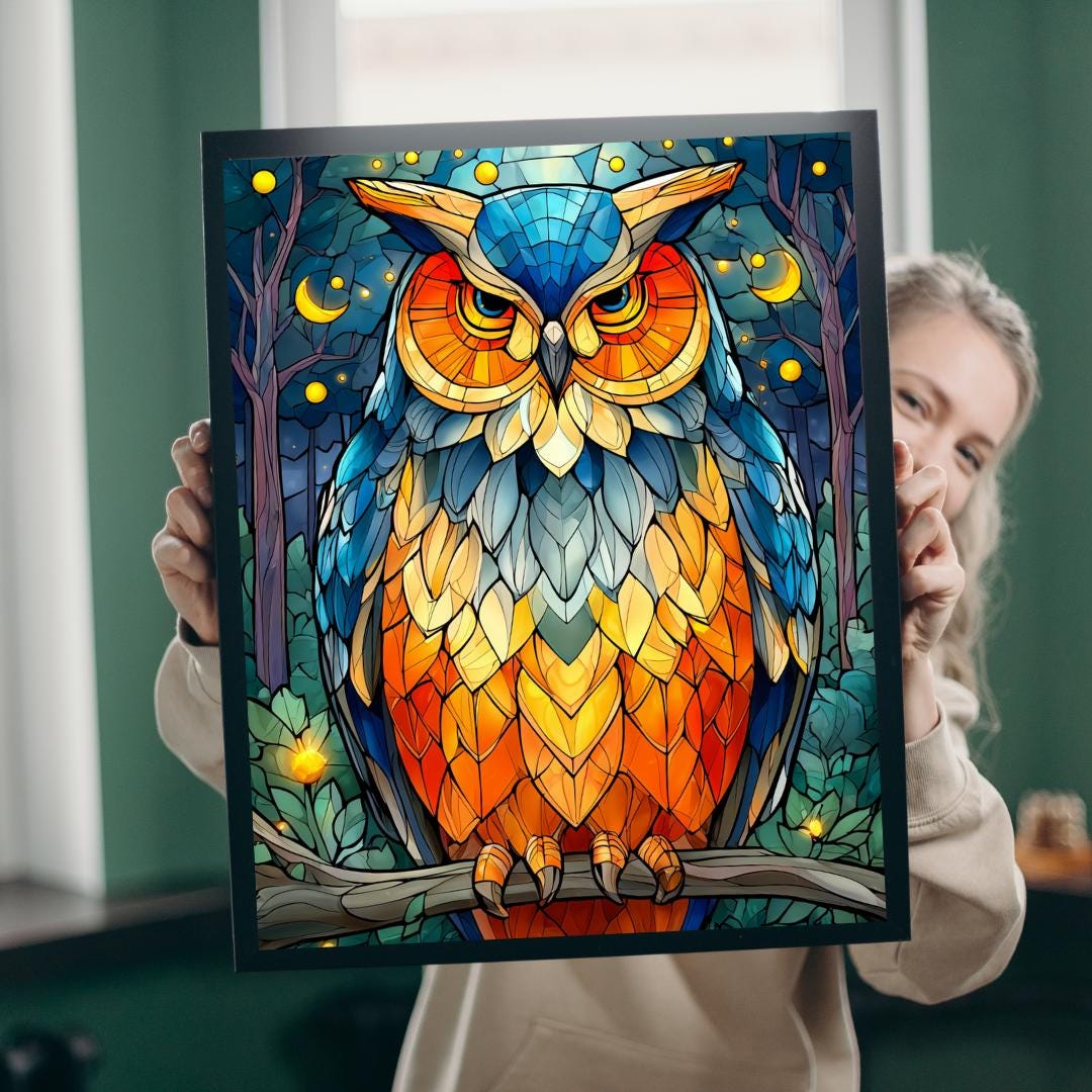Stained Glass Style Owl Puzzle | 110/252/520/1014 Piece Colorful Owl Jigsaw