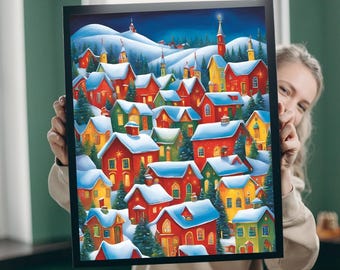 Vinterbypussel: Färgglada snötäckta hus, 1000 bitar