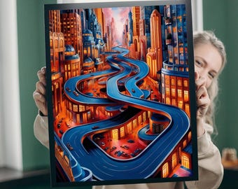 Surreal Cityscape Jigsaw Puzzle: Family Game Night, Puzzle Lovers Gift