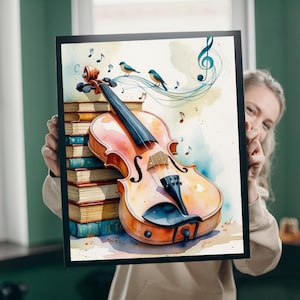 Violin and Books Jigsaw Puzzle, Unique Birthday or Holiday Gift for Music Lover, Bookworm & Musician, Indoor Activity, Family Game Night