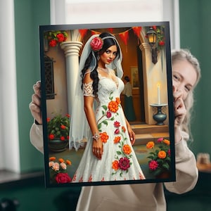 Puzzle - Sposa messicana in abito di pizzo, candele Otomi Flowers Hacienda, puzzle da 110-1014 pezzi, design abito da sposa, opera d'arte culturale folclore