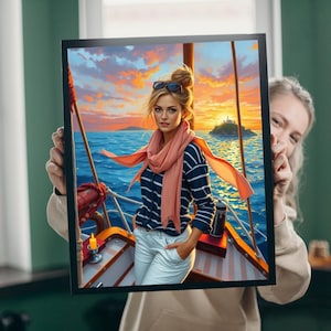 Sunset Sailboat Puzzle: Woman on Bow, Coastal Scene (110-1014 Piece)