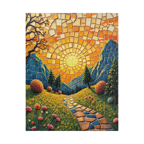Mosaic Landscape Puzzle: Vibrant Nature Artwork, Family Fun - Etsy