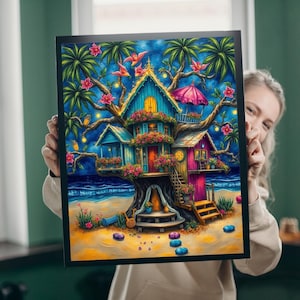Whimsical Treehouse Puzzle, 110, 252, 520, 1014-piece Fun Summer Jigsaw Puzzle Beach Scene for Family Activity, Puzzle Lover Gift Home Decor