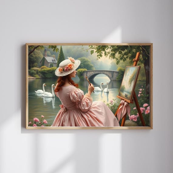 絵画 湖 女性 ロマンチックな湖の絵画ジグソーパズル ビクトリア朝の