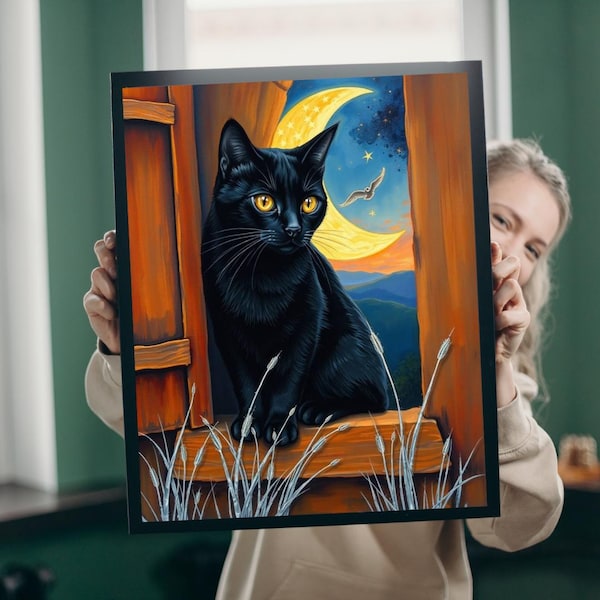 Mystical Cat Jigsaw Puzzle: Night Sky Window - Cat Lover Gift