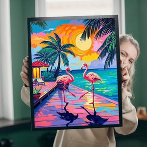 Tropical Flamingo Puzzle, 110, 252, 520, 1014-piece, Colorful Beach Decor, Creative Hobby, Gift for Nature Lover, Home Activity Brain Teaser