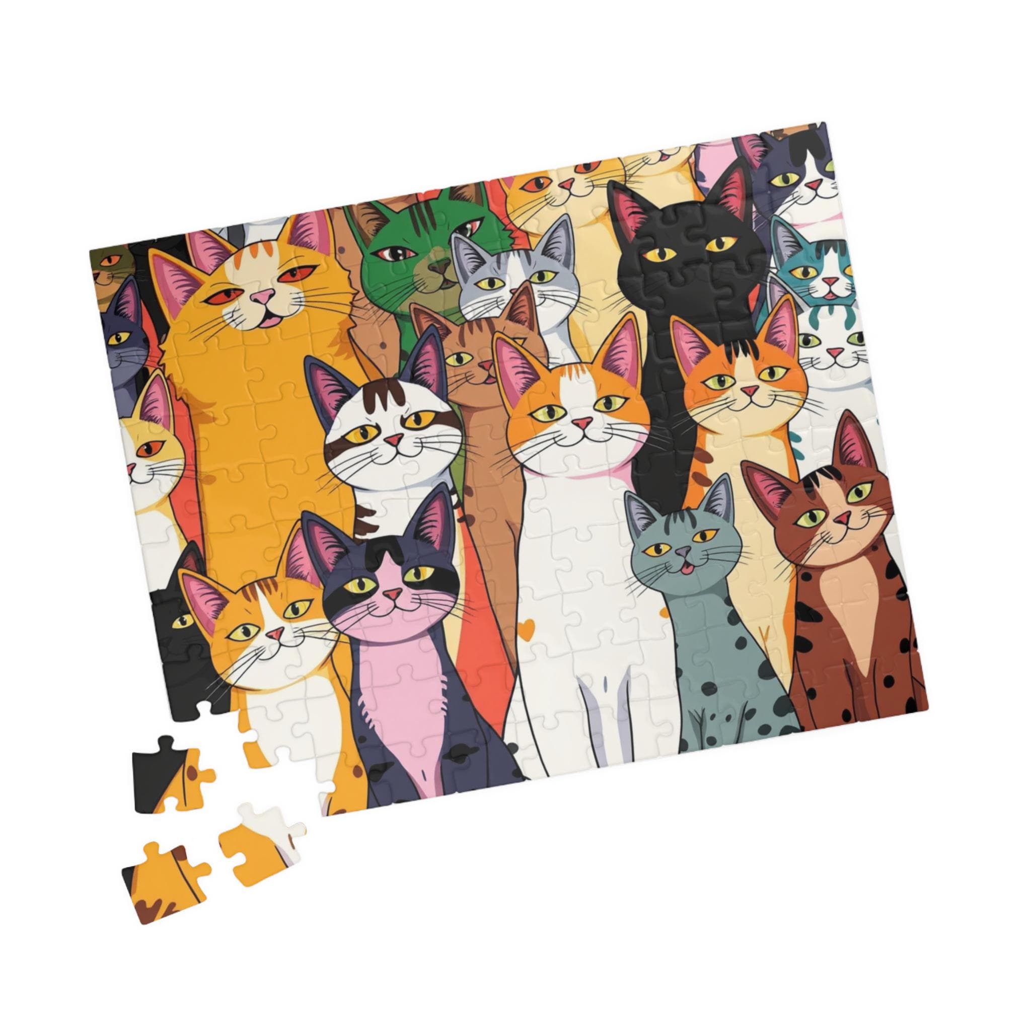 カラフルな猫のパズル：猫好きのためのポップアートジグソーパズル