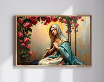 Floral Virgin Mary Jigsaw Puzzle – Religious Art, Family Gift
