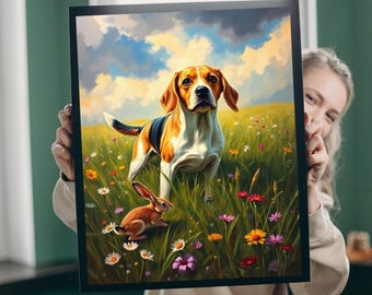 Beagle and Rabbit Jigsaw Puzzle: Wildflower Meadow Family Game