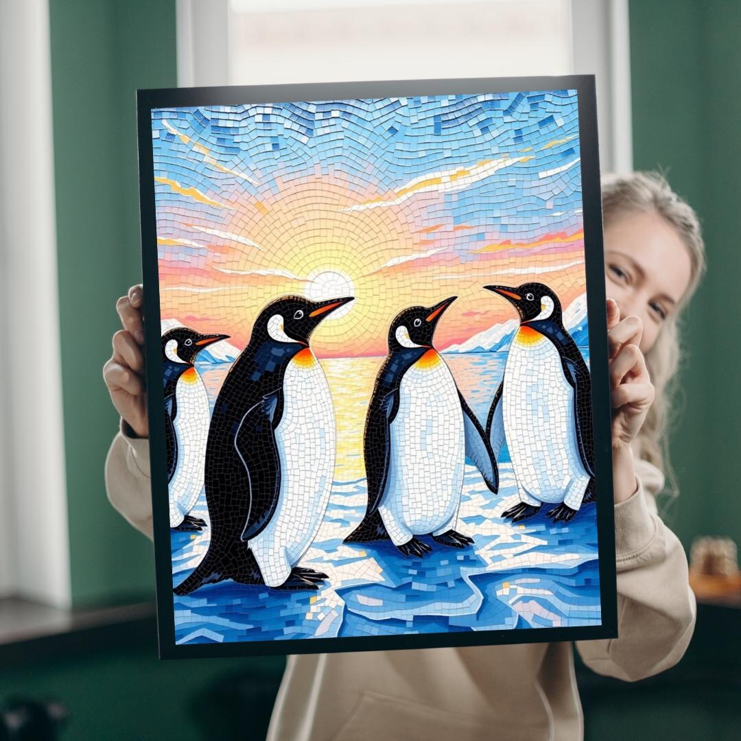 Penguin Mosaic Jigsaw Puzzle, Scenic Wildlife Arctic Sunrise Ice Winter ...