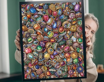 Sparkling Rings Collage Jigsaw Puzzle - Overlapping Gemstone Jewelry