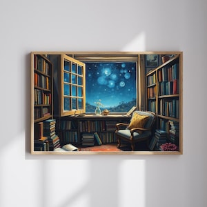 Cozy Library Jigsaw Puzzle: Starry Night Sky, Book Lover Gift