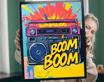 Retro Boom Box Puzzle: Kolorowa gra w puzzle w stylu pop-art