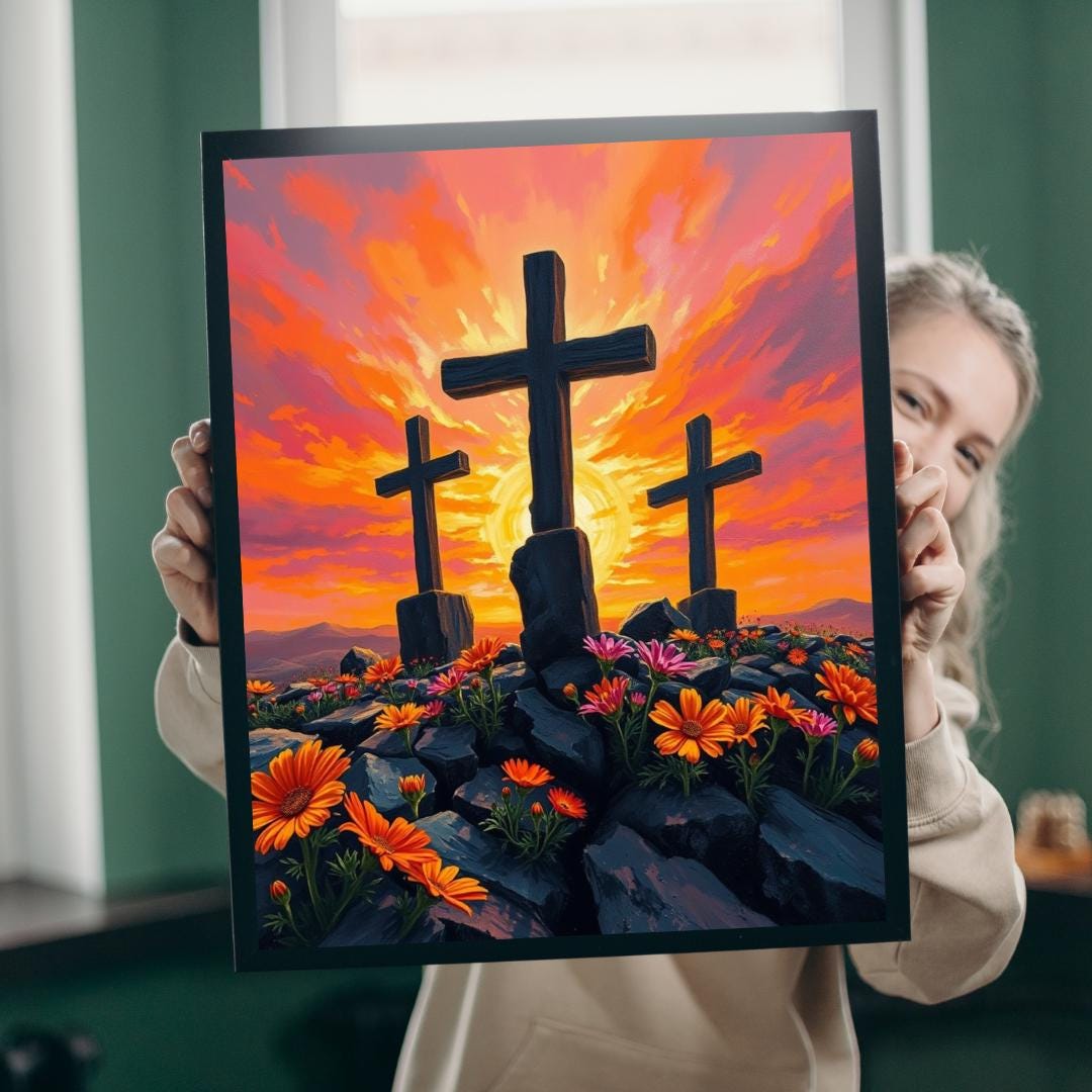 Three Crosses Sunrise Puzzle: Christian Wildflower Jigsaw Game - Etsy