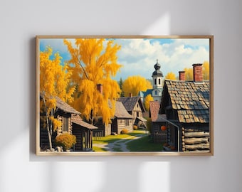 Autumn Slavic Village Jigsaw Puzzle: Nostalgic Wooden Cottages
