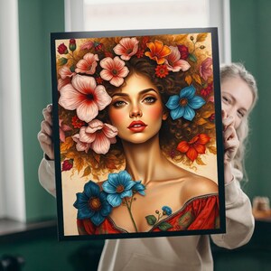 Floral Woman Puzzle, Portrait Art Jigsaw Puzzle for Adults, Unique Gift for Friends, Home Entertainment, Mindfulness Game, Relaxing Activity
