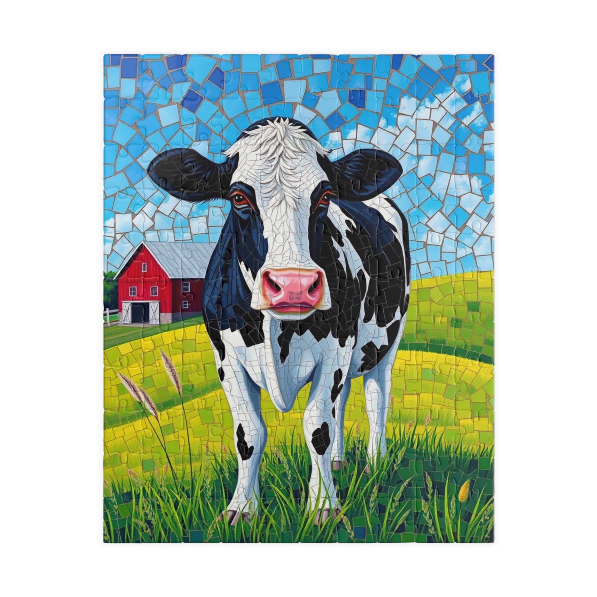 Mosaic Cow Jigsaw Puzzle: Farm Landscape Tabletop Game - Etsy New