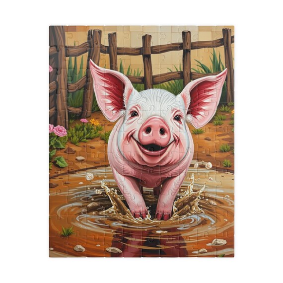 Pig Mosaic Puzzle: Rustic Farm Animal Splashing in Mud - Etsy