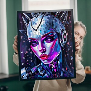 Cyberpunk Woman Jigsaw Puzzle: Mosaic Portrait, Futuristic Art