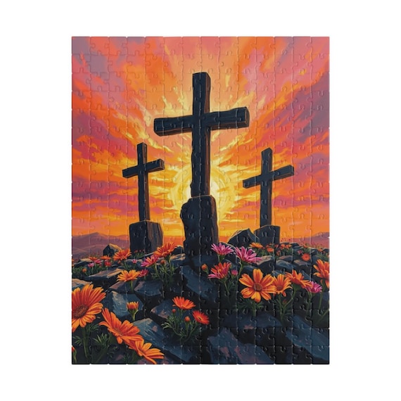 Three Crosses Sunrise Puzzle: Christian Wildflower Jigsaw Game - Etsy