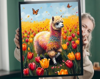 Colorful Llama Jigsaw Puzzle: Flower Nature Theme Adult Game