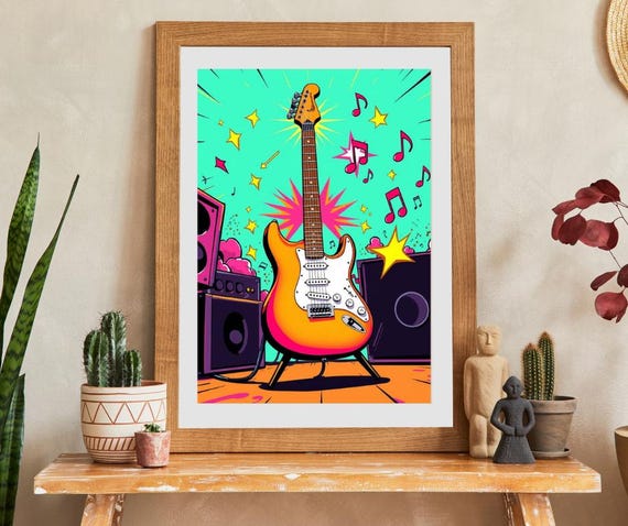 カラフルなギターパズル：音楽愛好家のためのポップアート