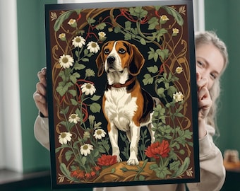 Vintage Beagle Jigsaw Puzzle: William Morris Floral Dog Game