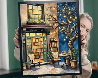 Enchanted Summer Nighttime Bookstore Escape - Jigsaw Puzzle for Book Lovers