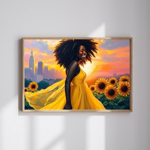 Sunflower Dreamer Jigsaw Puzzle: Black Woman Art for Family Fun